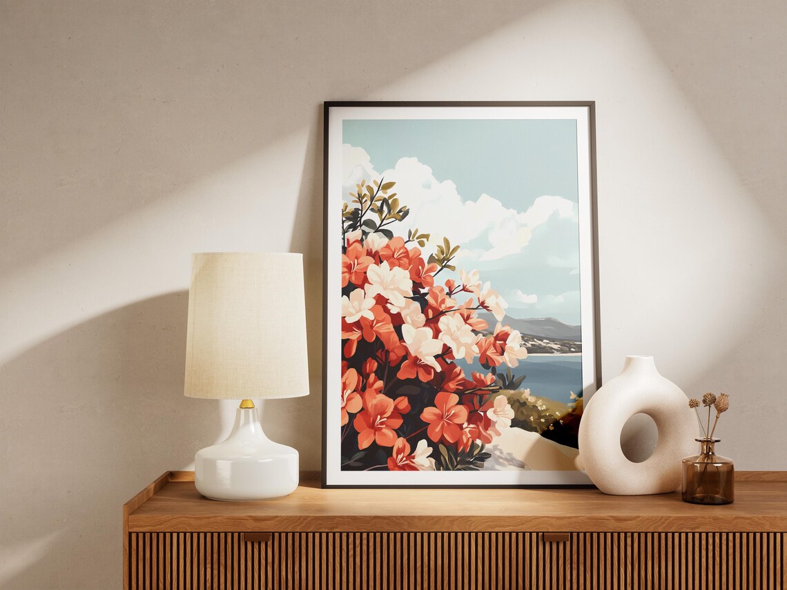 Coastal Azaleas Overlooking the Sea Floral Botanical Art Poster - Image 5