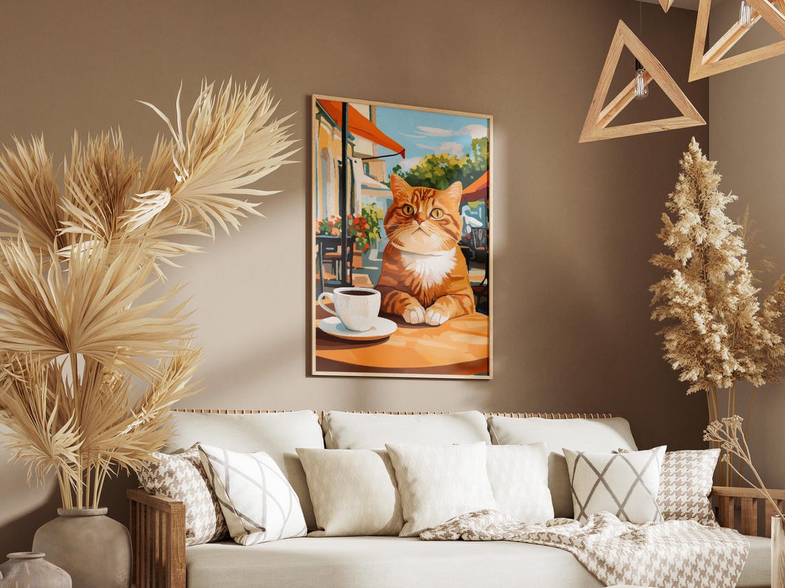 Scottish Fold Cat Art Print, Cozy Cafe Coffee Poster - Image 3