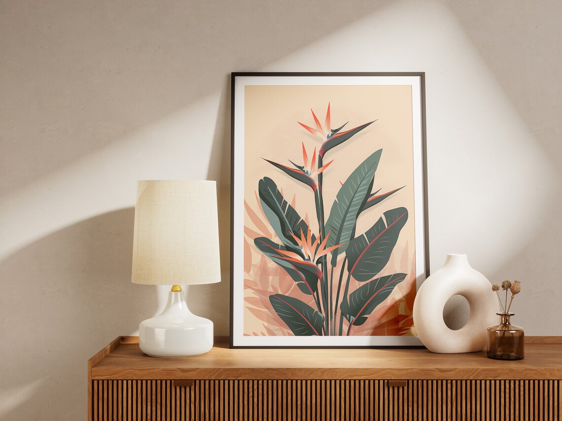 Bird Of Paradise Exotic Tropical Flower Peach Botanical Art Poster - Image 2