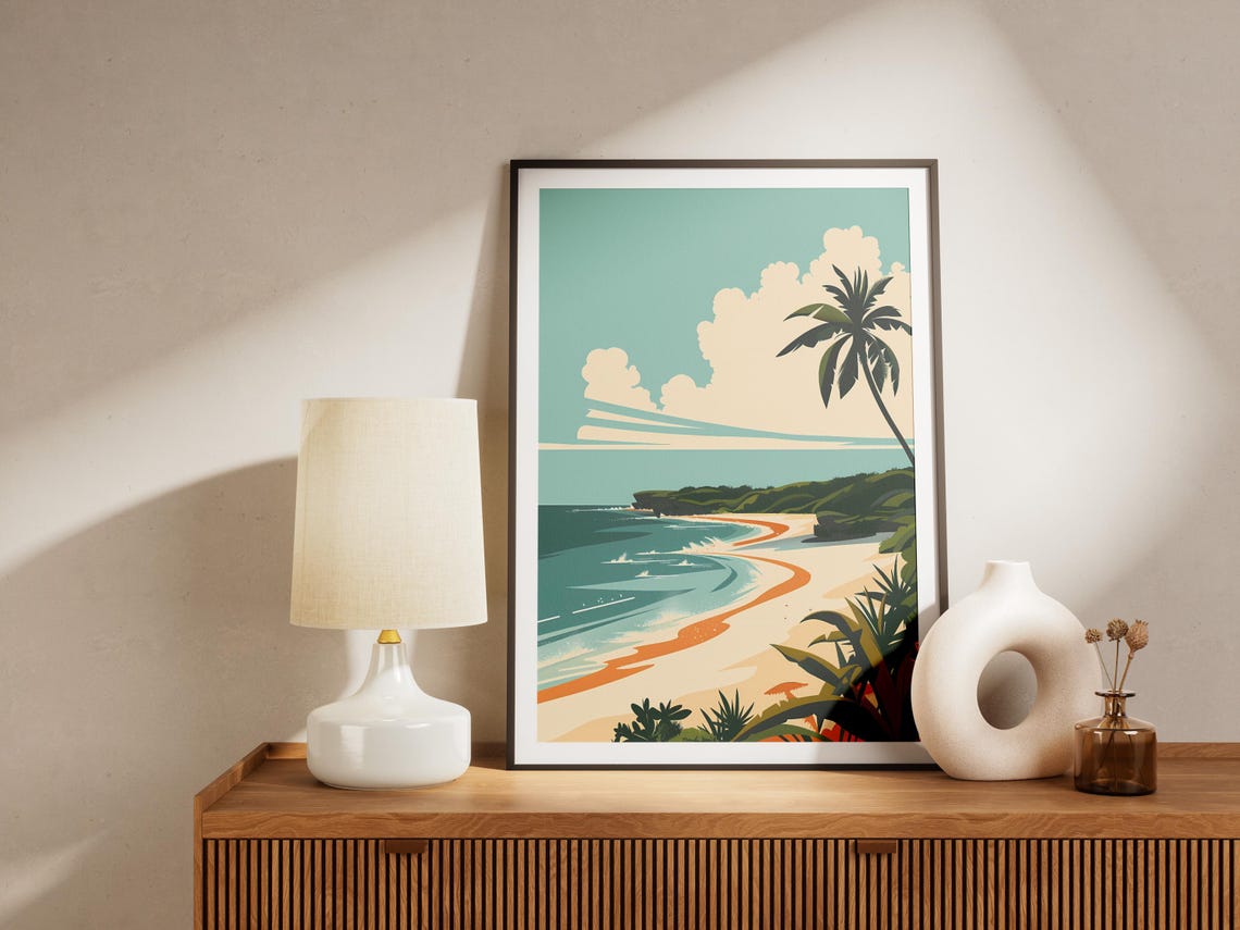 Tropical Beach Palm Tree Turquoise Water Vintage Travel Poster - Image 2