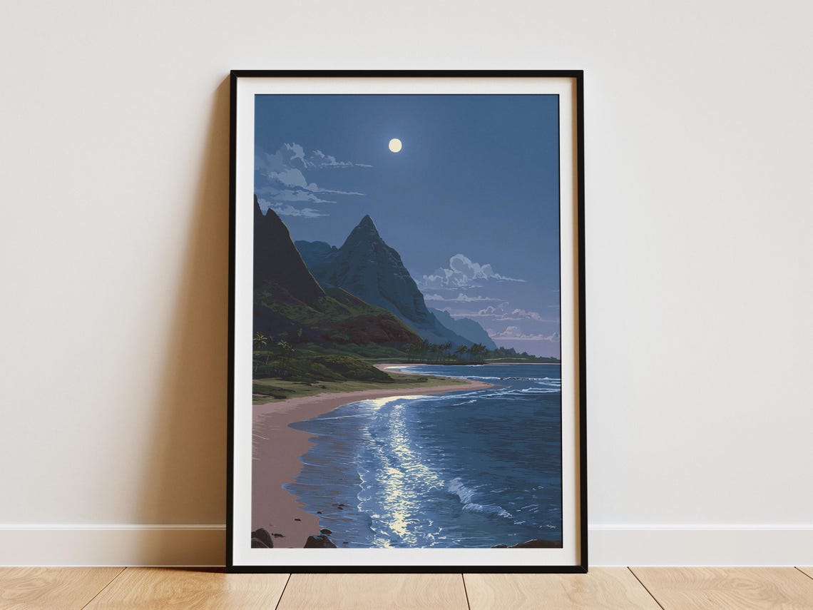 Moonlit Tropical Beach At Night With Full Moon Over The Ocean Poster