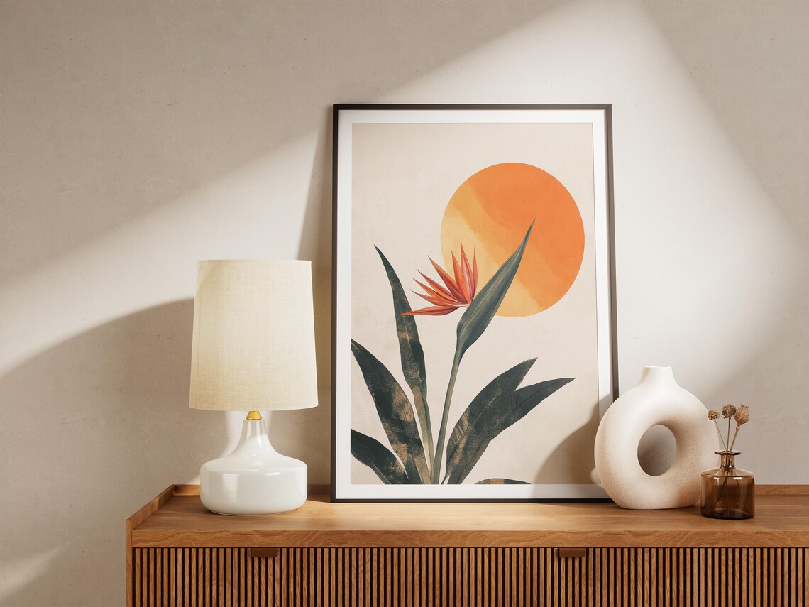 Bird Of Paradise Flower Orange Sun Minimalist Tropical Art Poster - Image 4