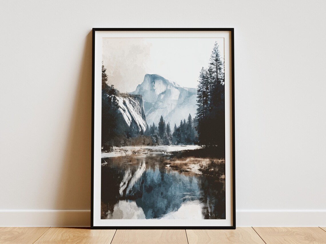 Yosemite National Park Half Dome Misty Watercolor Valley Poster