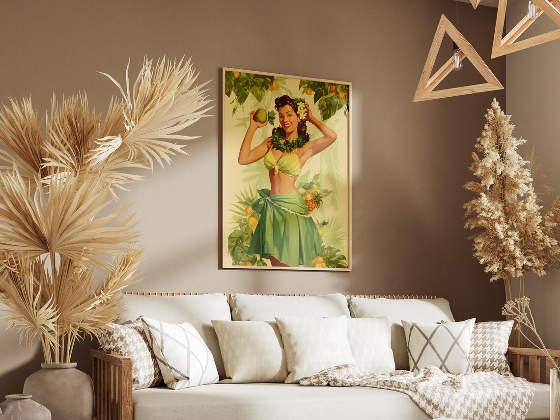 Vintage Hawaiian Pinup Hula Girl With Lime Citrus Retro Art Poster - Image 3