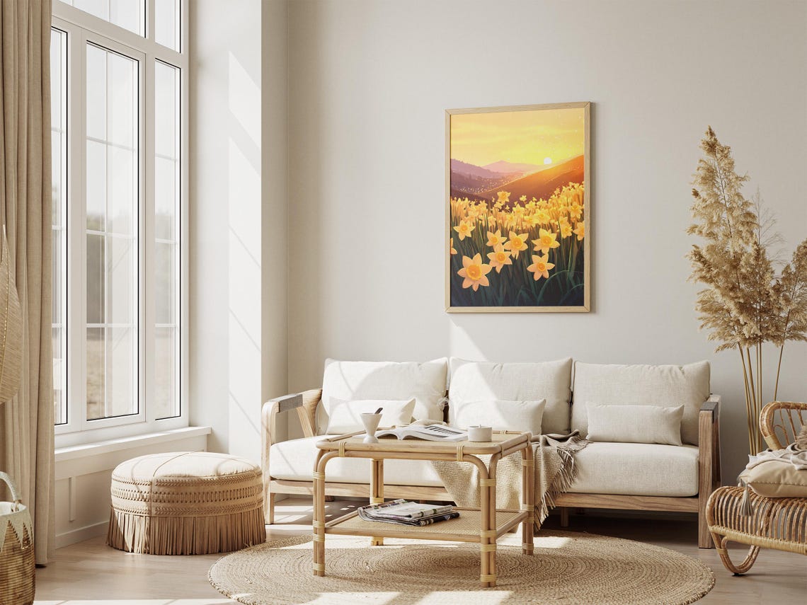 Golden Daffodil Hillside Sunrise Spring Meadow Landscape Poster - Image 4