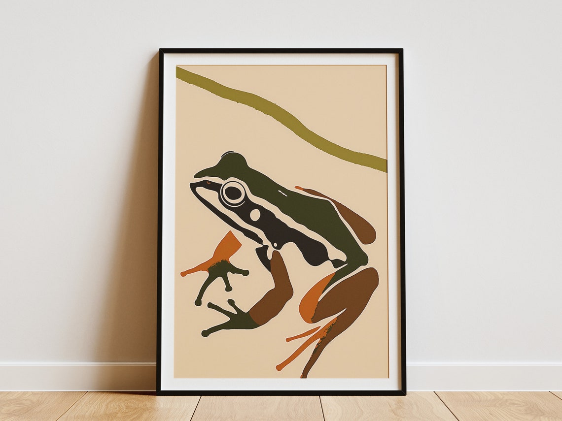 Minimalist Green Frog Abstract Nature Bohemian Modern Art Print