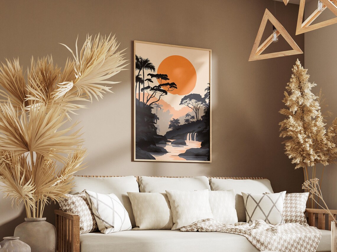 Hidden Waterfall In The Jungle At Sunset Tropical Landscape Poster - Image 3