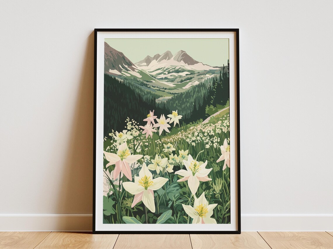 White Columbine Alpine Mountain Meadow Fresh Spring Flower Poster