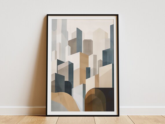 Abstract Cityscape Minimalist Geometric Art Print Modern Wall Decor Boho Art Neutral Colors Poster For Bedroom