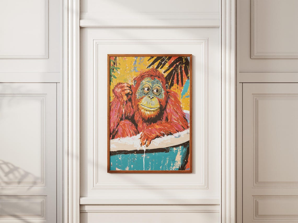 Orangutan in a Bathtub Bright and Colorful Modern Animal Poster - Image 2