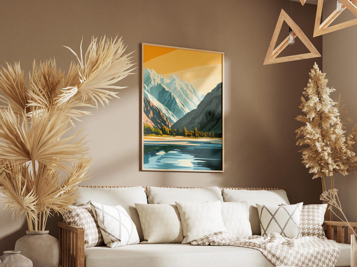 Hunza Valley Pakistan Snow Peaks River Reflection Poplar Poster - Image 3