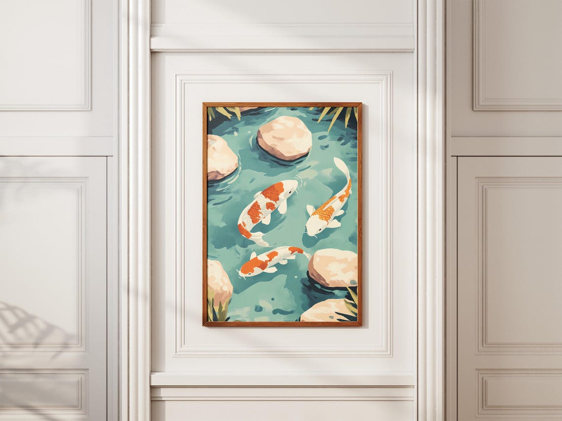 Koi Fish Pond Turquoise Water Top Down Japanese Style Art Poster - Image 2