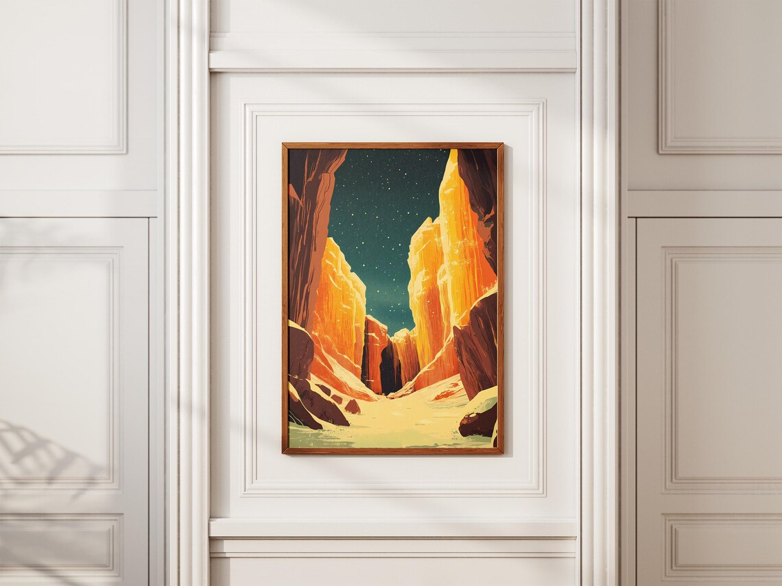 Glowing Golden Sandstone Slot Canyon Under a Starry Night Poster - Image 2