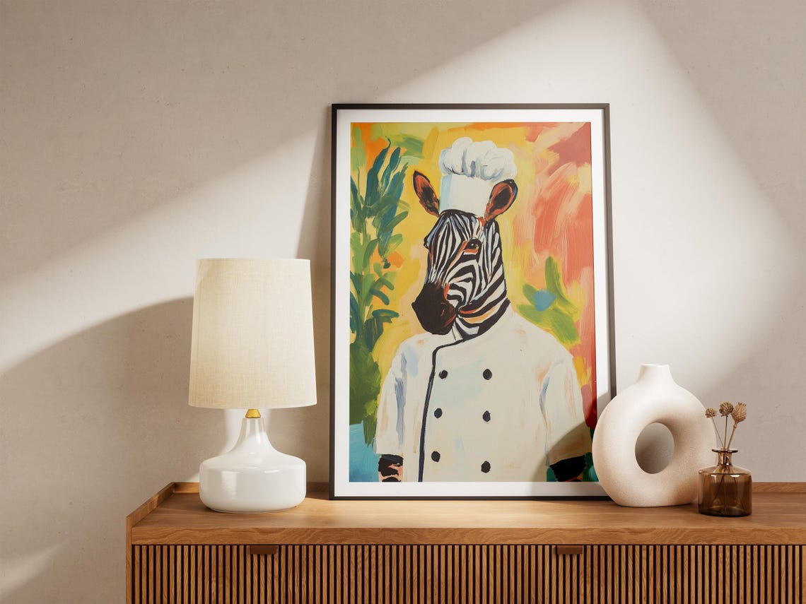 Zebra Chef Art Print Kitchen Decor Poster Animal Funny Wall Illustration In - Image 4