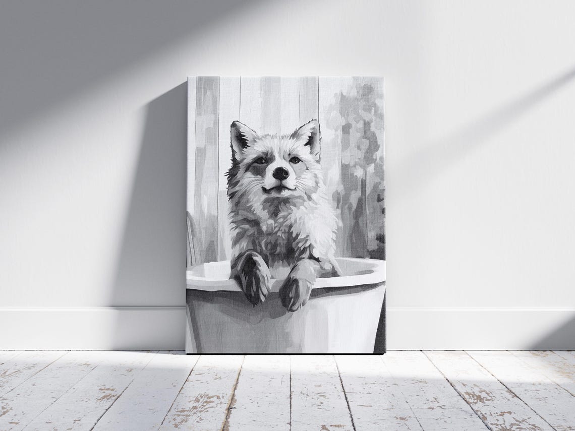 Arctic Fox Bathtub Poster Whimsical Animal Print Bathroom Wall Art Cute In Tub Funny Unique Home Decor - Image 2