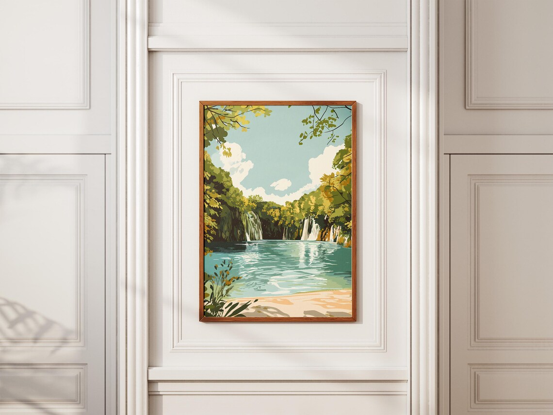 Plitvice Lakes Waterfalls and Turquoise Lake Art Poster Scenic - Image 2
