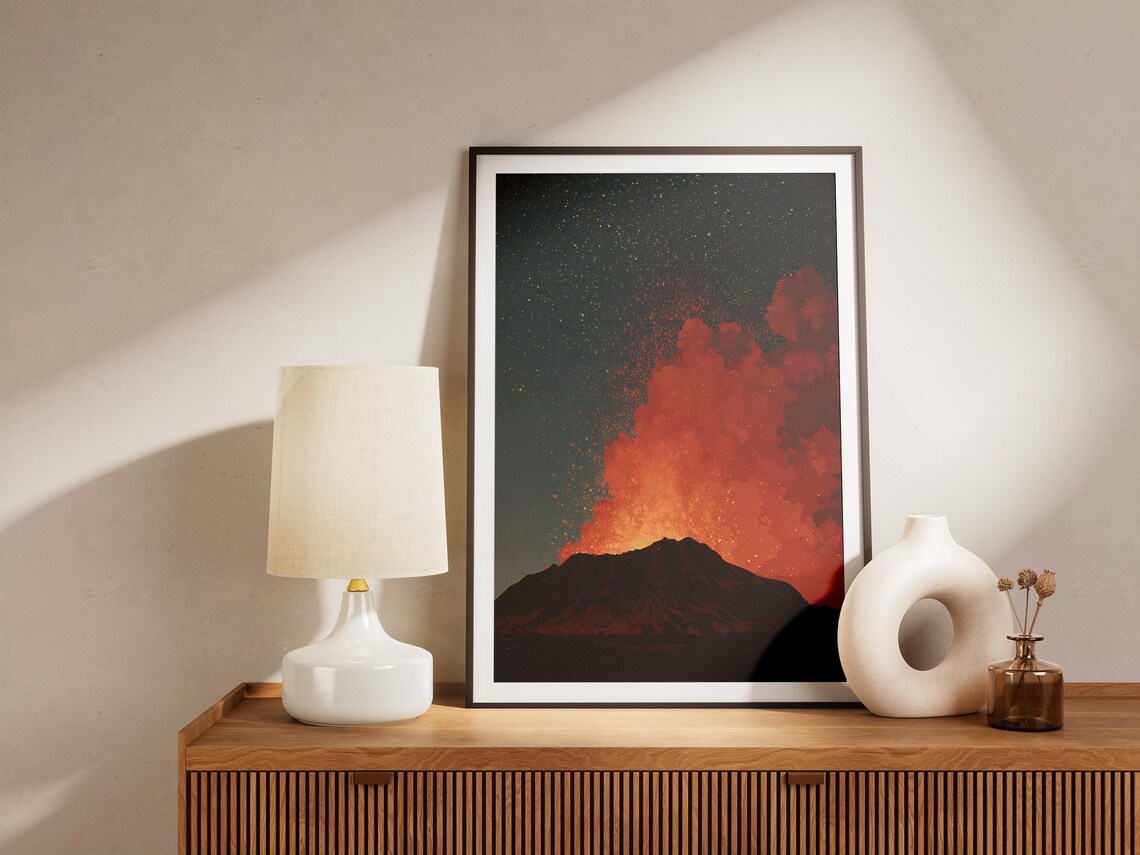 Volcano Eruption Starry Night Sky Lava Explosion Dramatic Poster - Image 4