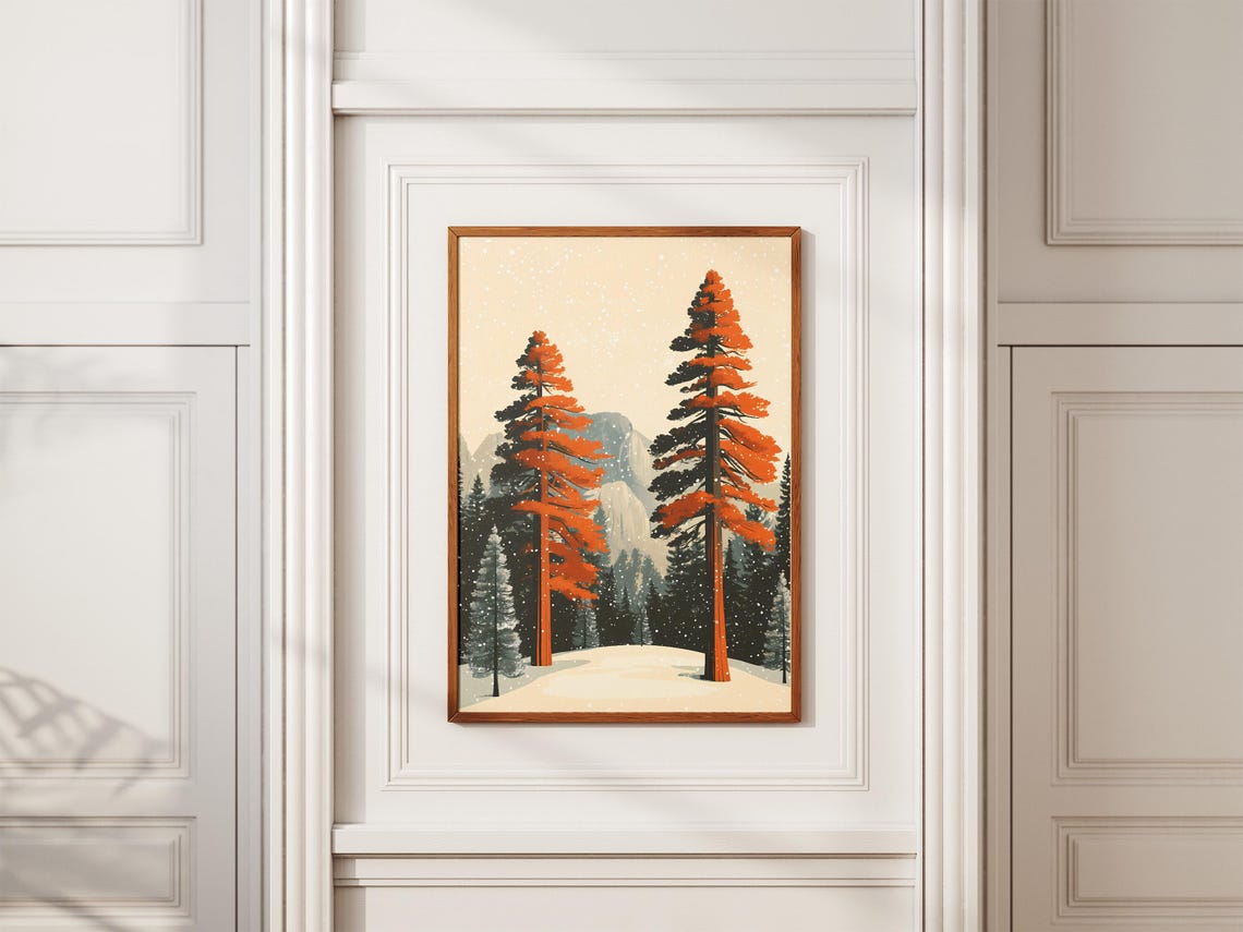 Giant Sequoia Redwood Trees Winter Snow Forest Travel Poster - Image 2
