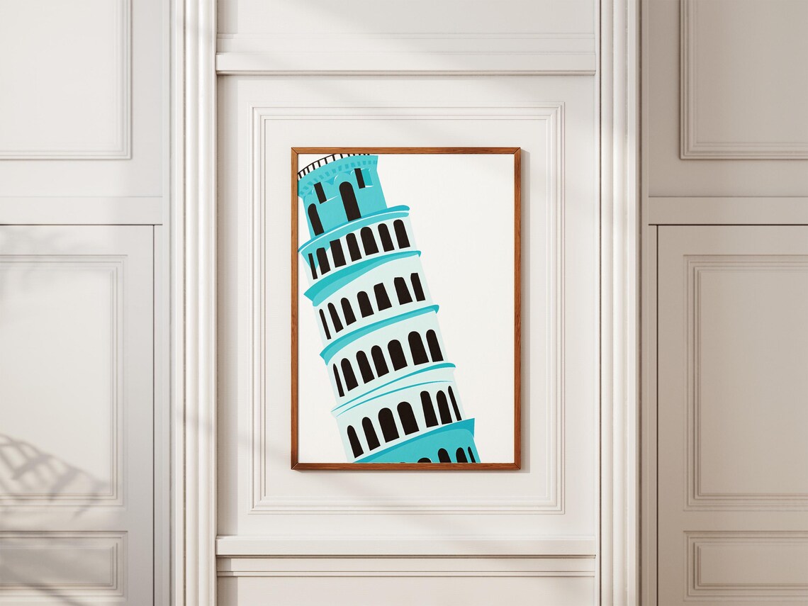 Leaning Tower Of Pisa Turquoise Italian Landmark Architecture Poster - Image 2