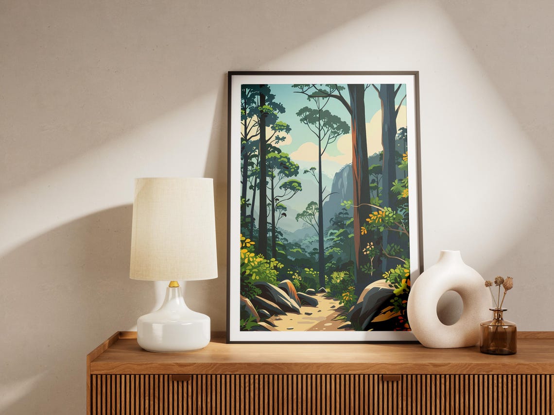 Tasmanian Forest Path Eucalyptus Blue Mountain Minimalist Art Poster - Image 2