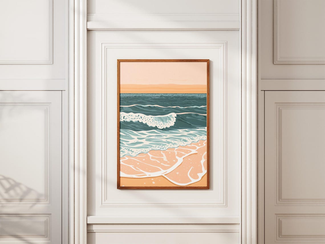 Sunset Ocean Waves Breaking on Shore Beach Summer Coastal Wall Art - Image 2