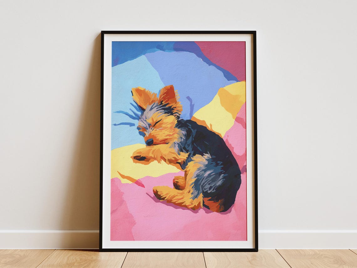 Sleeping Yorkshire Terrier Puppy Bold Pop Art Color Block Poster
