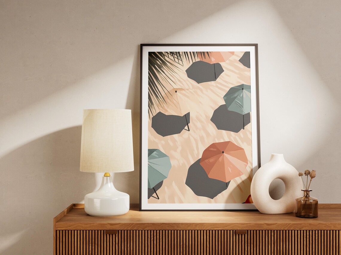 Aerial View of Beach Umbrellas and Long Shadows on Sand Poster - Image 5