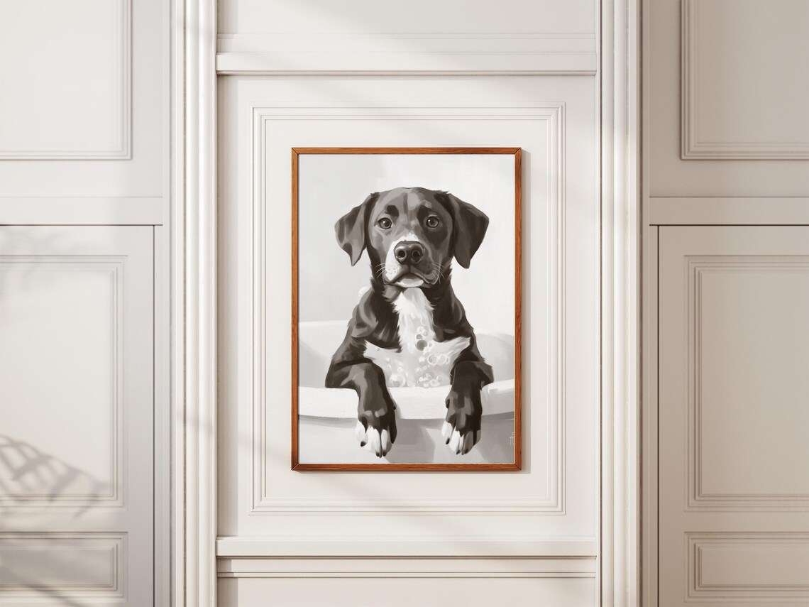 Black Labrador Puppy in Bubble Bath Cute Dog Bathroom Decor Poster - Image 2