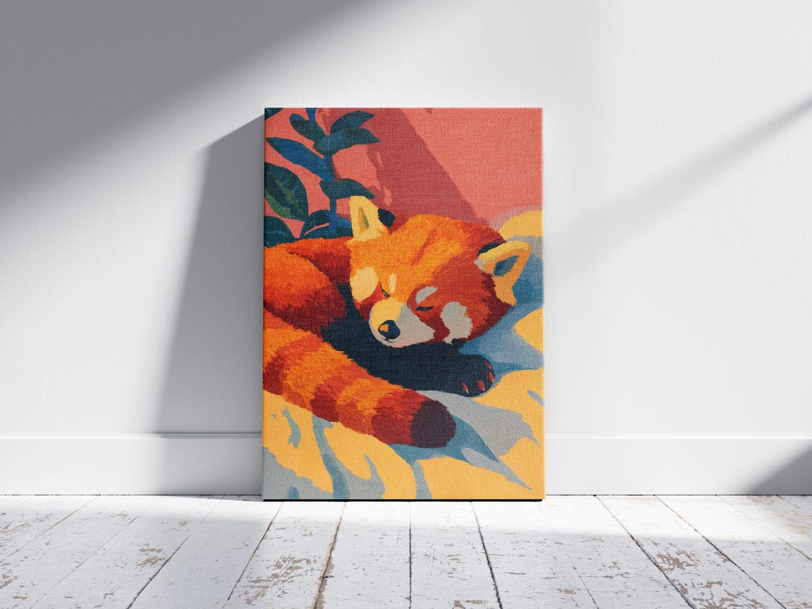Sleeping Red Panda Curled Up Matisse Style Wildlife Art Poster