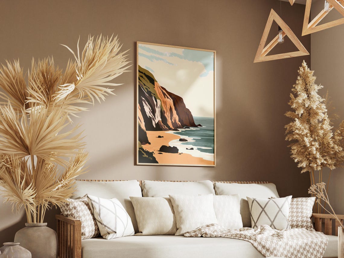 Jurassic Coast England Ochre Cliffs Sandy Beach Seascape Poster - Image 3