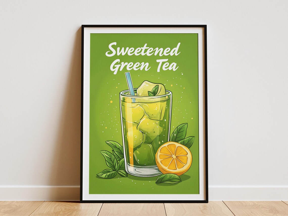 Iced Sweetened Green Tea With Lemon Retro Beverage Art Poster