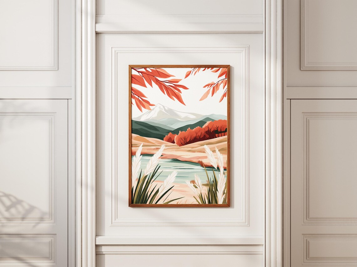 Snowy Peak Rising Over an Autumn Meadow With Pampas Grass Poster - Image 2