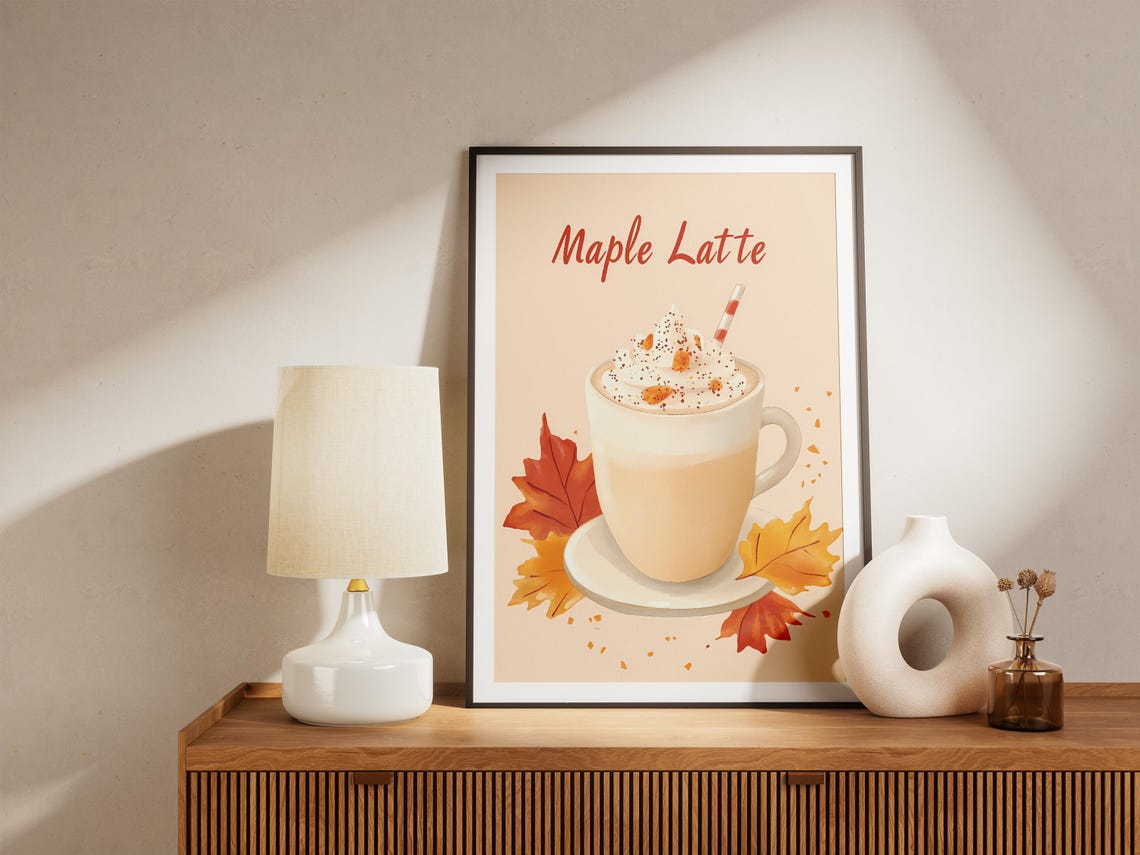 Autumn Maple Latte Fall Whipped Cream Cozy Cafe Illustration Poster - Image 5