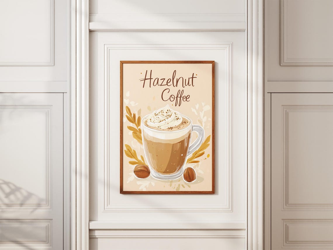 Hazelnut Coffee Whipped Cream Nutty Cozy Cafe Illustration Poster - Image 2