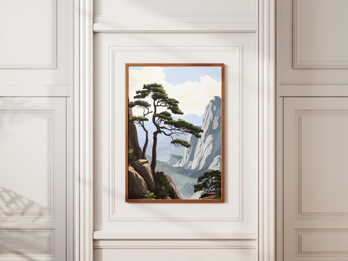 Seoraksan National Park Korea Poster Korean Mountain Landscape Print Asian Nature Art Travel Poster Korean Landscape Illustration Seoraksan - Image 2