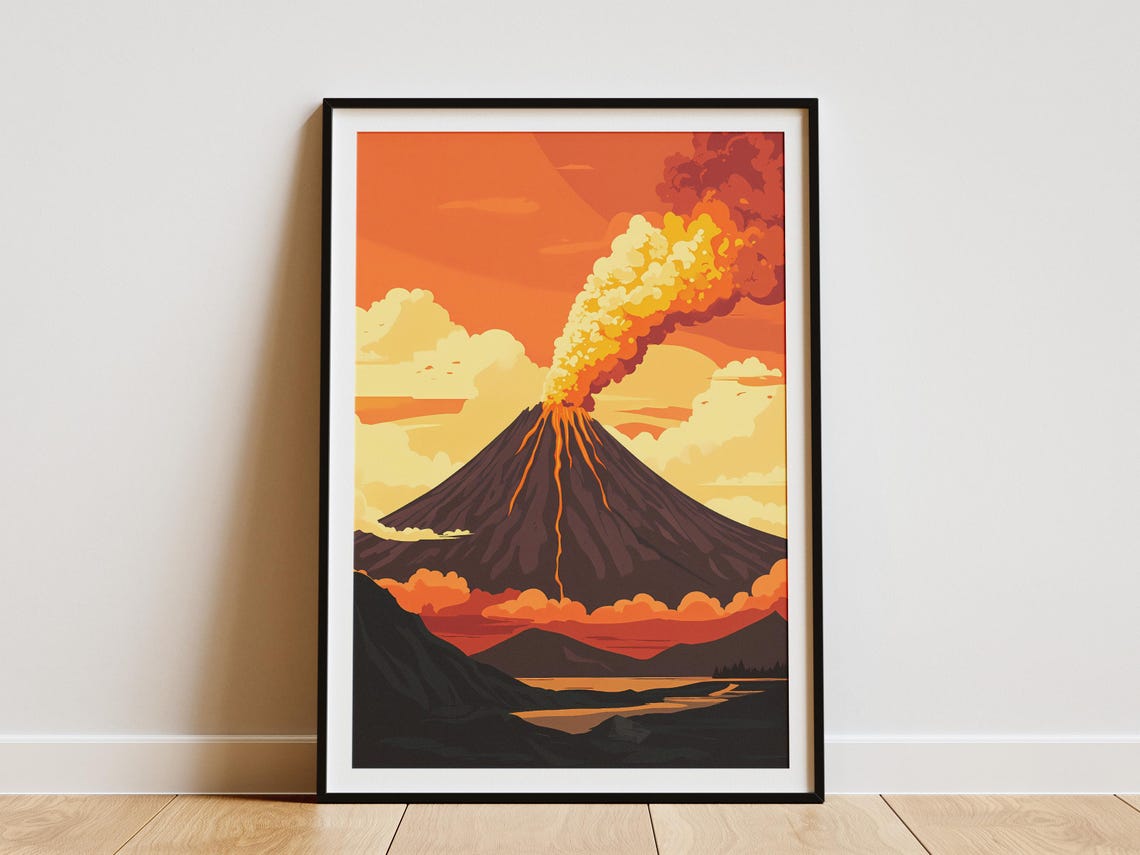Kamchatka Volcano Eruption Lava Ash Cloud Sky Landscape Poster