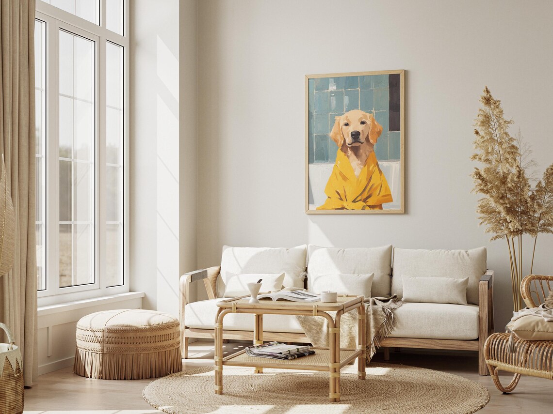 Golden Retriever Puppy In Yellow Robe Poster Cute Dog Bathroom Art - Image 3
