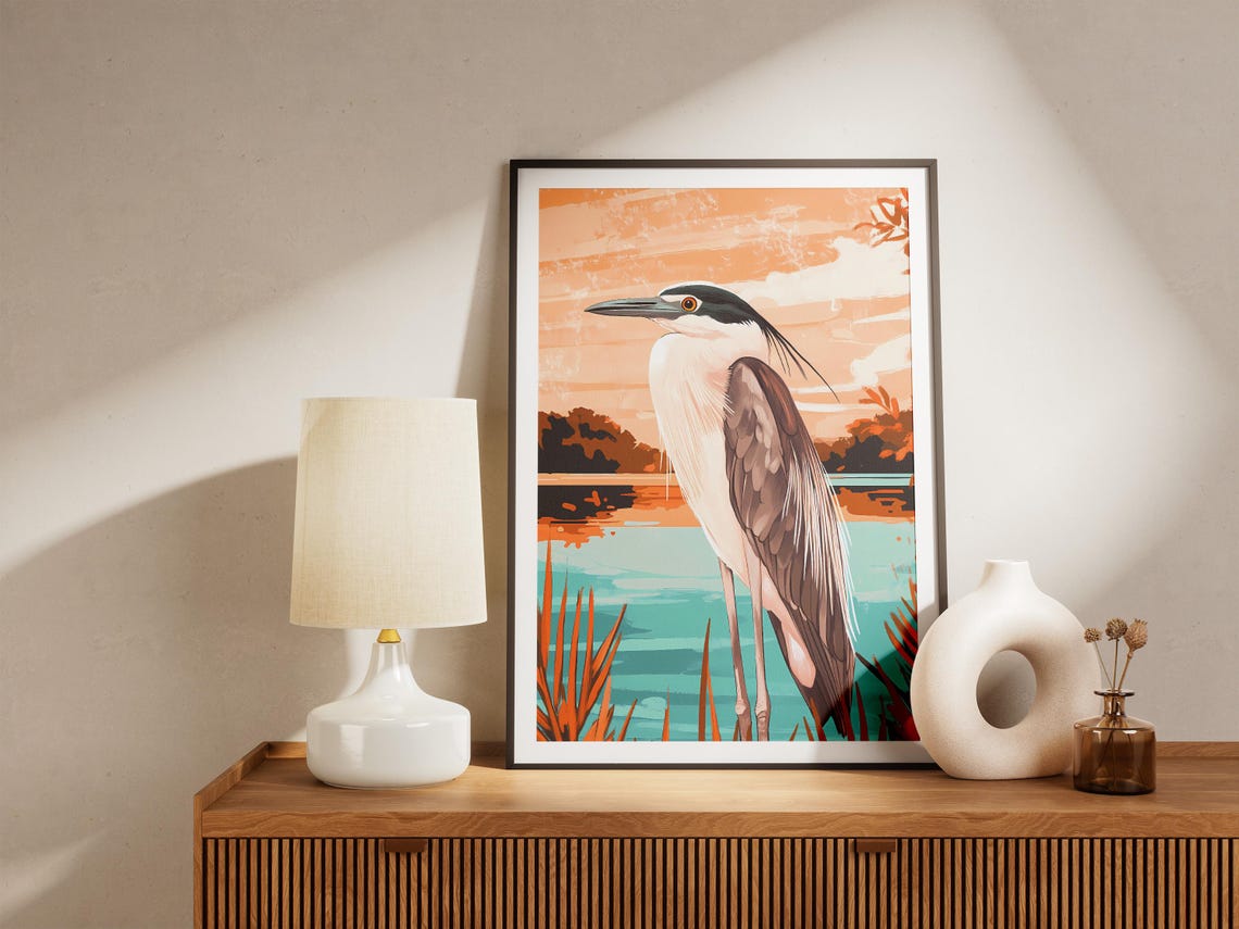 Black-Crowned Night Heron Portrait at Sunset Lagoon Art Poster - Image 5