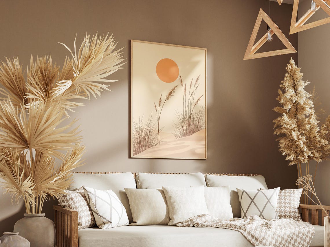 Beige Desert Dune Grass Under a Soft Rising Sun Minimalist Poster - Image 3