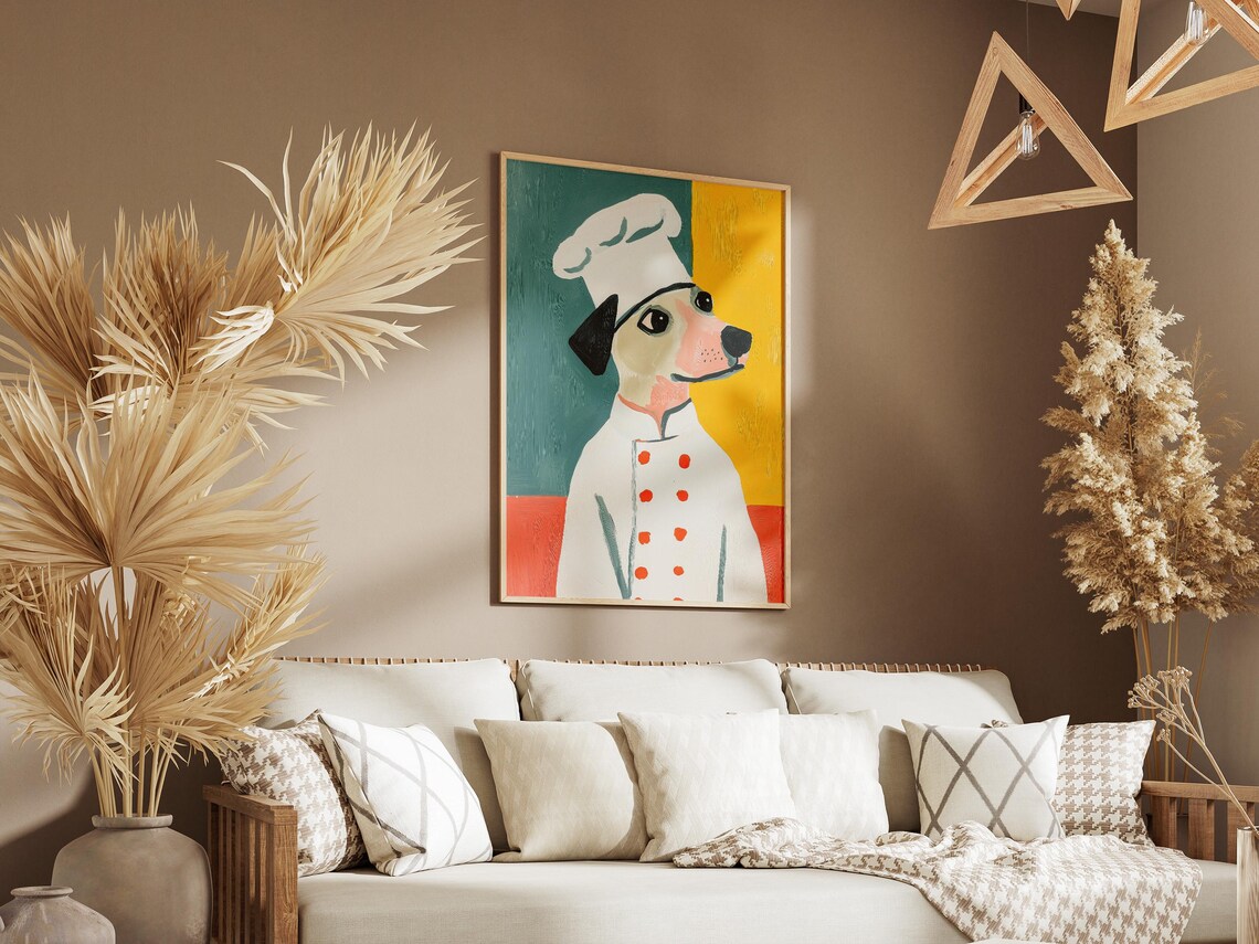 Happy Hound Dog Chef In Tall Hat Colorful Flat Style Portrait Poster - Image 3