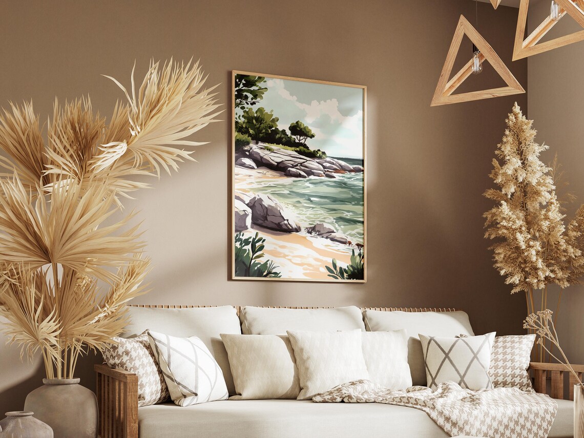 Rocky Green Cove With Rolling Waves Coastal Landscape Poster - Image 3