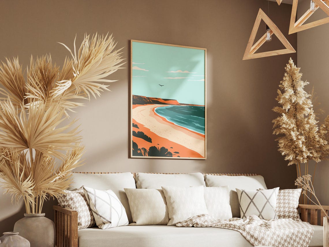 Ningaloo Coast Sandy Beach Bay Orange Cliffs Lone Seabird Poster - Image 3