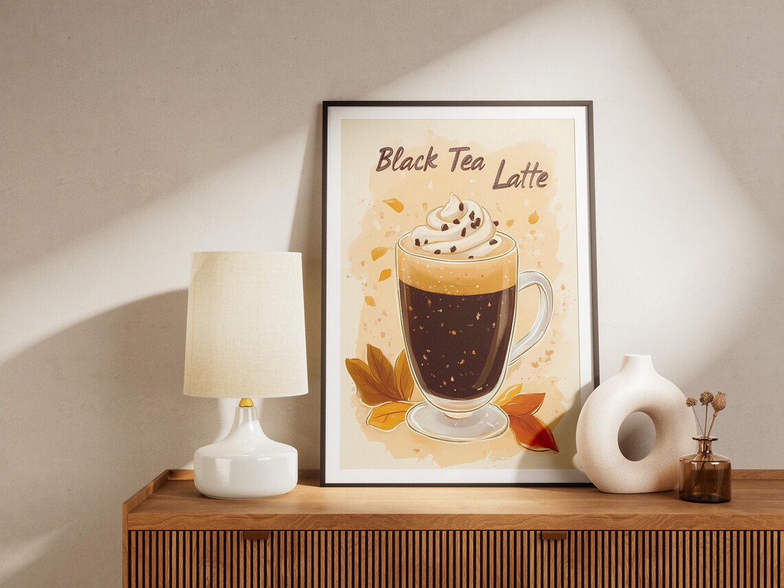 Black Tea Latte In Glass Mug With Whipped Cream Cafe Art Poster - Image 5