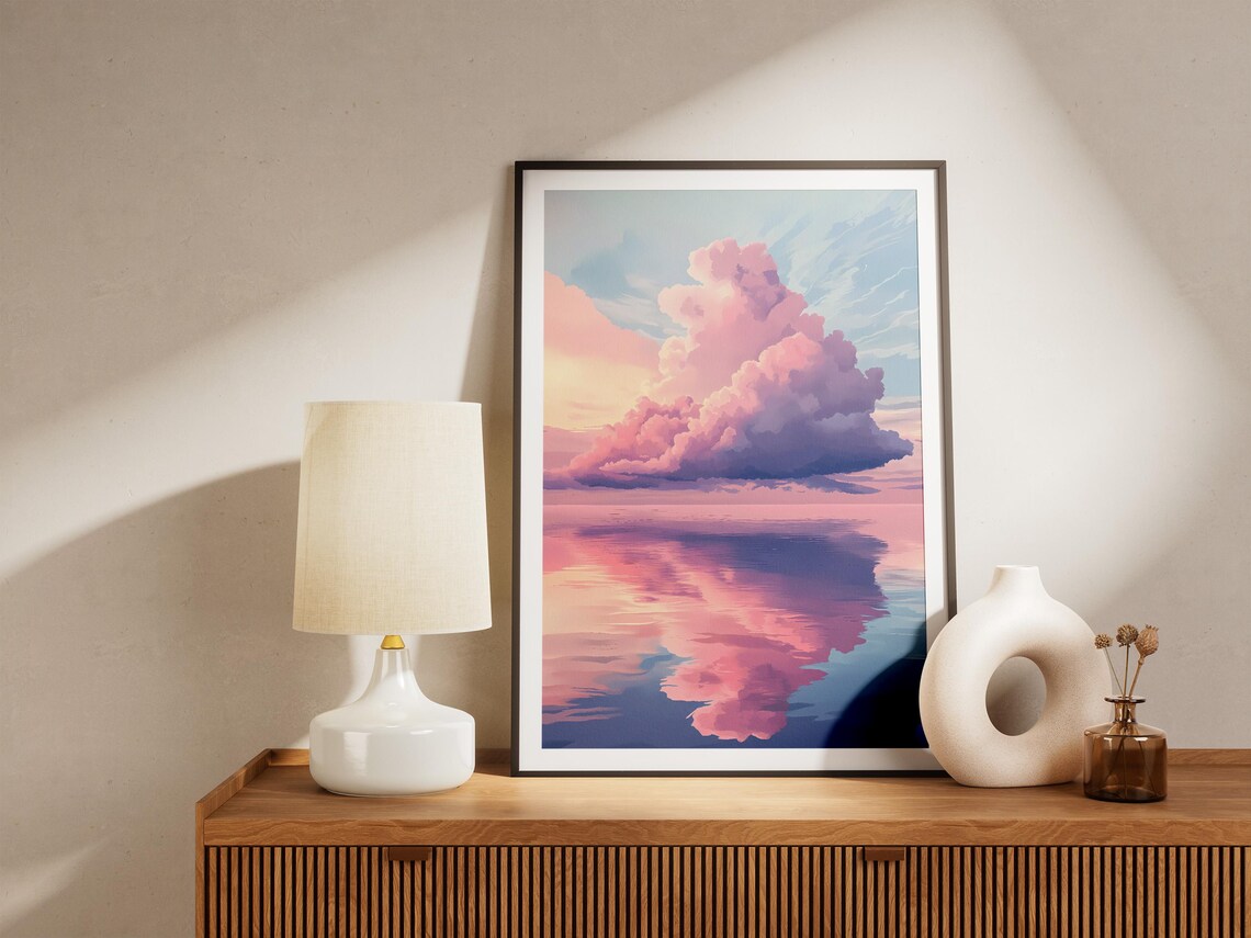 Pink Clouds Reflection Poster Dreamy Sky Art For Calm Home Wall Decor - Image 4