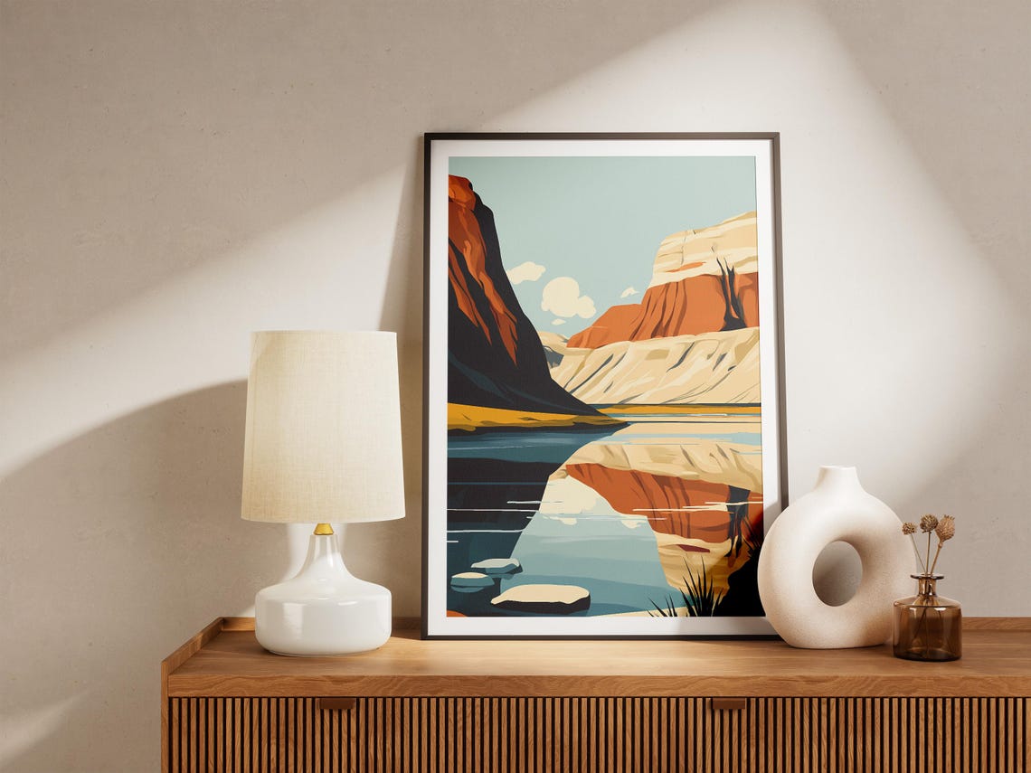 Dinosaur Provincial Park Red Rock Canyon Mirror River Poster - Image 5