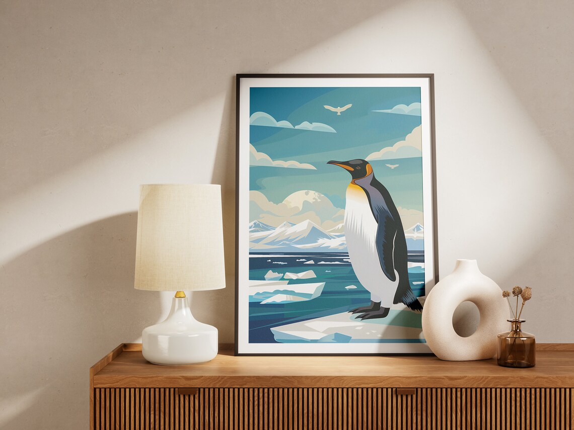 King Penguin Antarctic Ice Floe Snowy Wildlife Nature Poster - Image 2