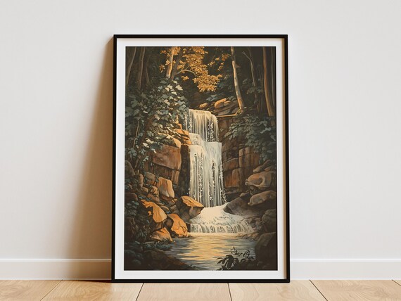 Forest Waterfall Poster Print Nature Art Waterfall In Forest Pool Landscape Wall Art Home Decor Modern Art Print Calm Nature Scene Tranquil