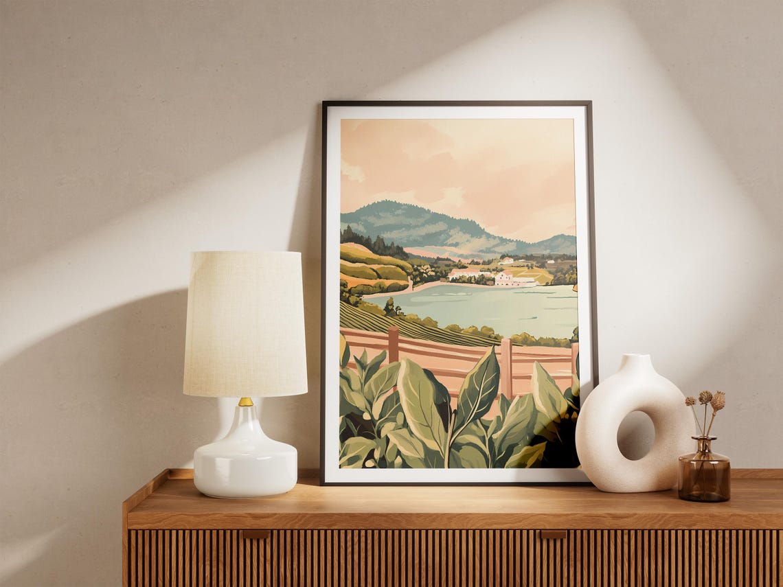 Terraced Tea Plantation Sloping Toward a Lakeside Village Poster - Image 5