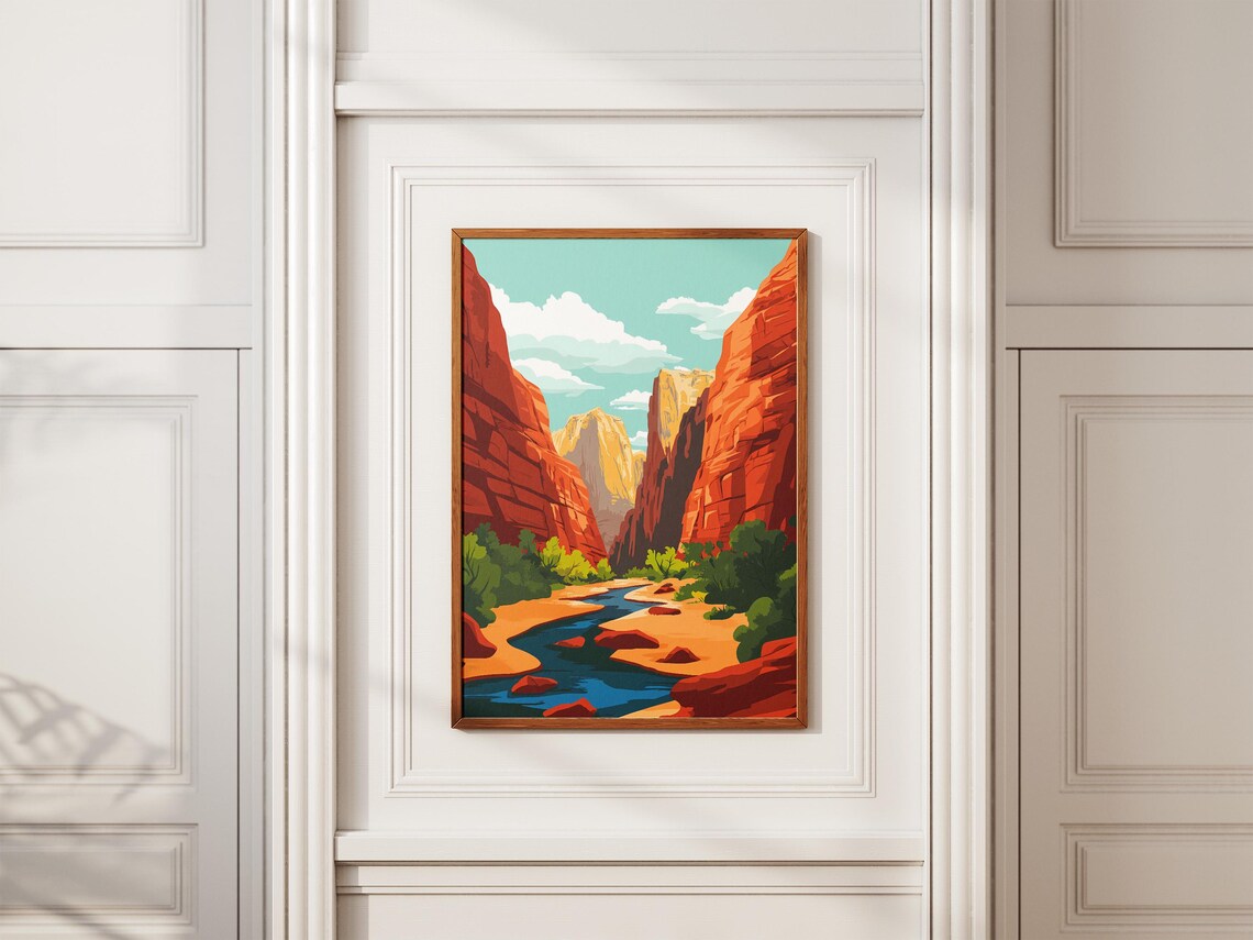 Zion National Park Poster Utah Canyon Landscape Print Southwest Desert Art Red Rock Canyon Wall Art Nature Scene Poster National Park Print - Image 2