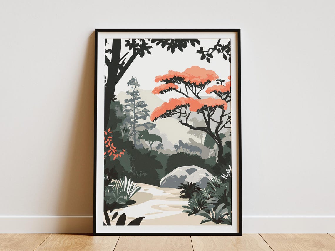 Shirakami Sanchi Japan Beech Forest Path Coral Tree Mist Poster